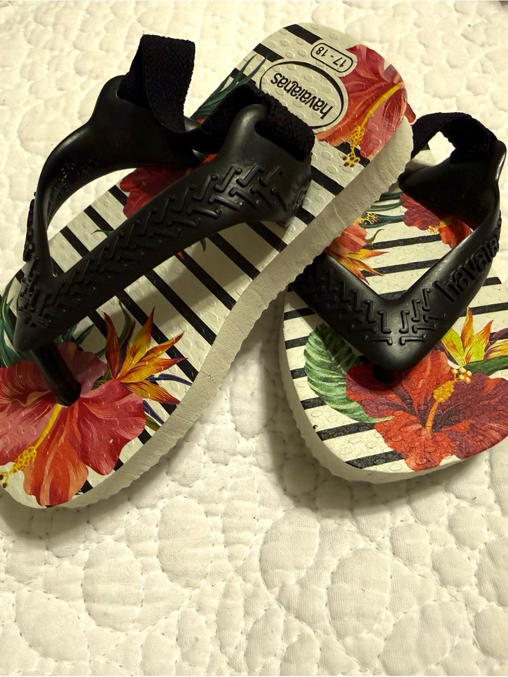 Baby Havaianas Floral Stripe Sandals in Black and Red-Orange